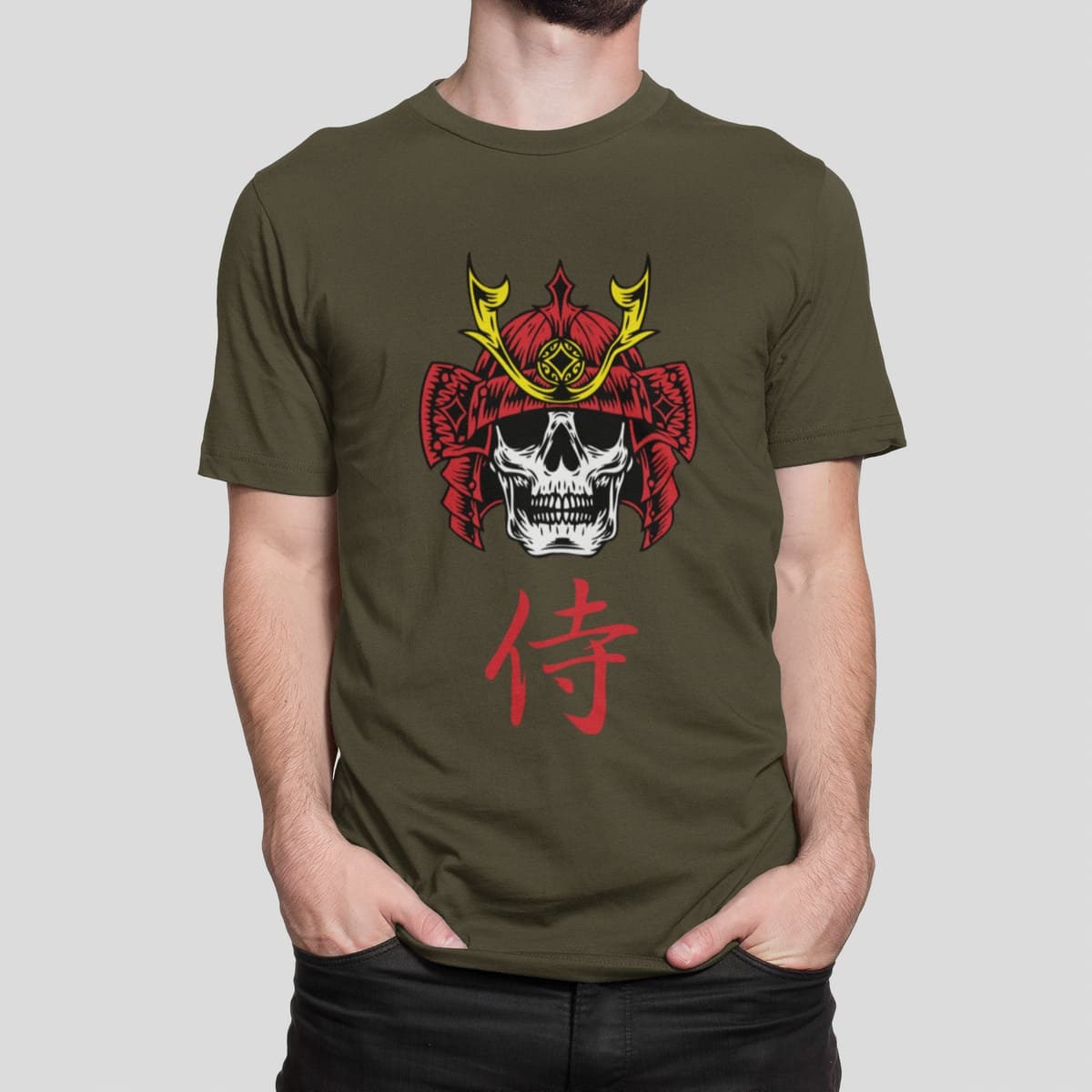 Μπλούζα με εκτύπωση , Samurai Skull (10018) - Army (269)