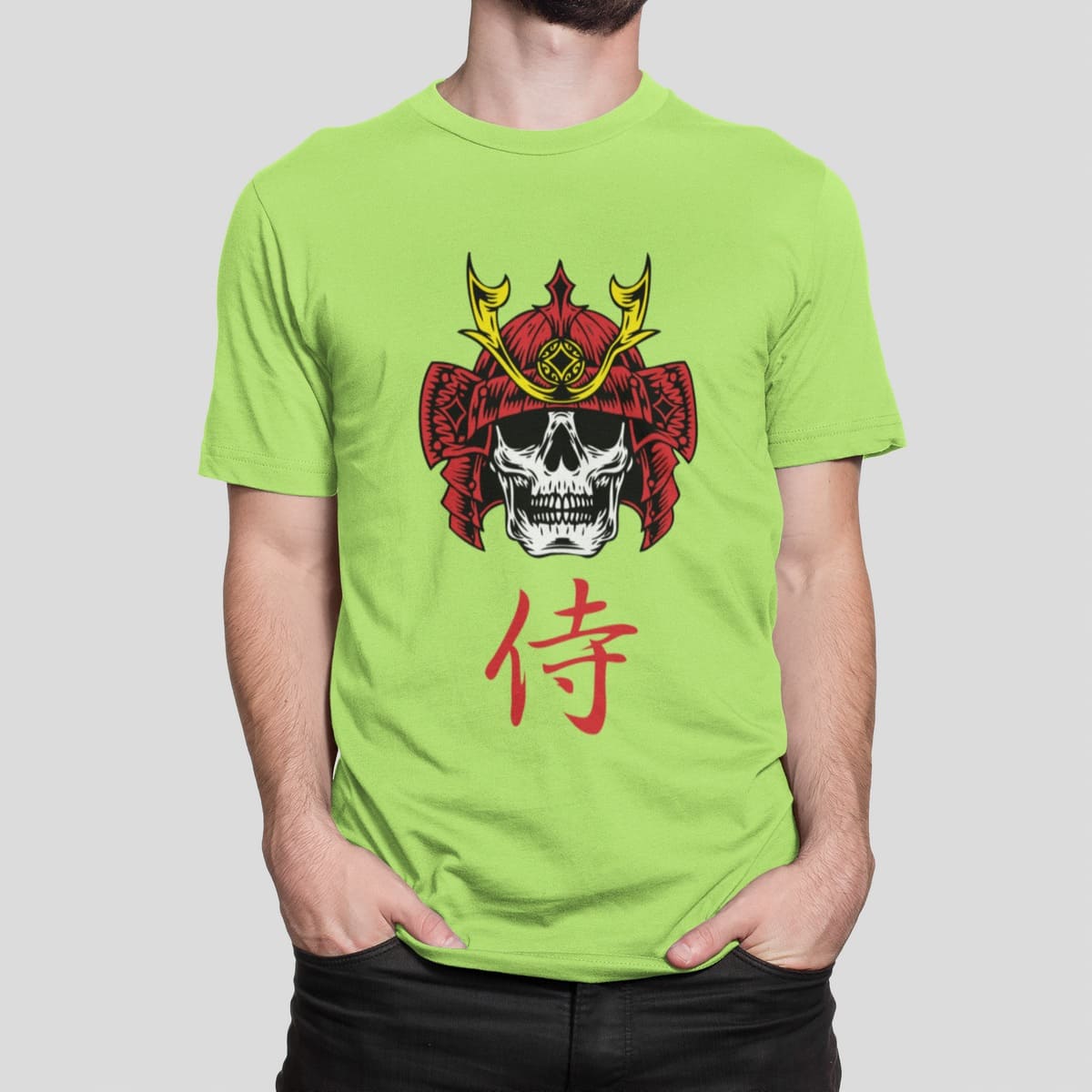 Μπλούζα με εκτύπωση , Samurai Skull (10018) - Apple Green (280)