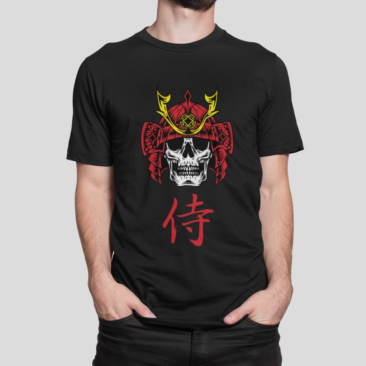 Μπλούζα με εκτύπωση , Samurai Skull (10018) - Black (309)