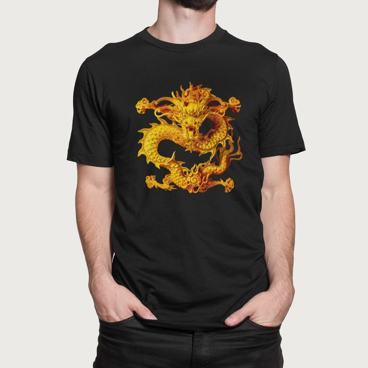 Μπλουζάκι με στάμπα ,Golden Dragon (10056) - Black (309)