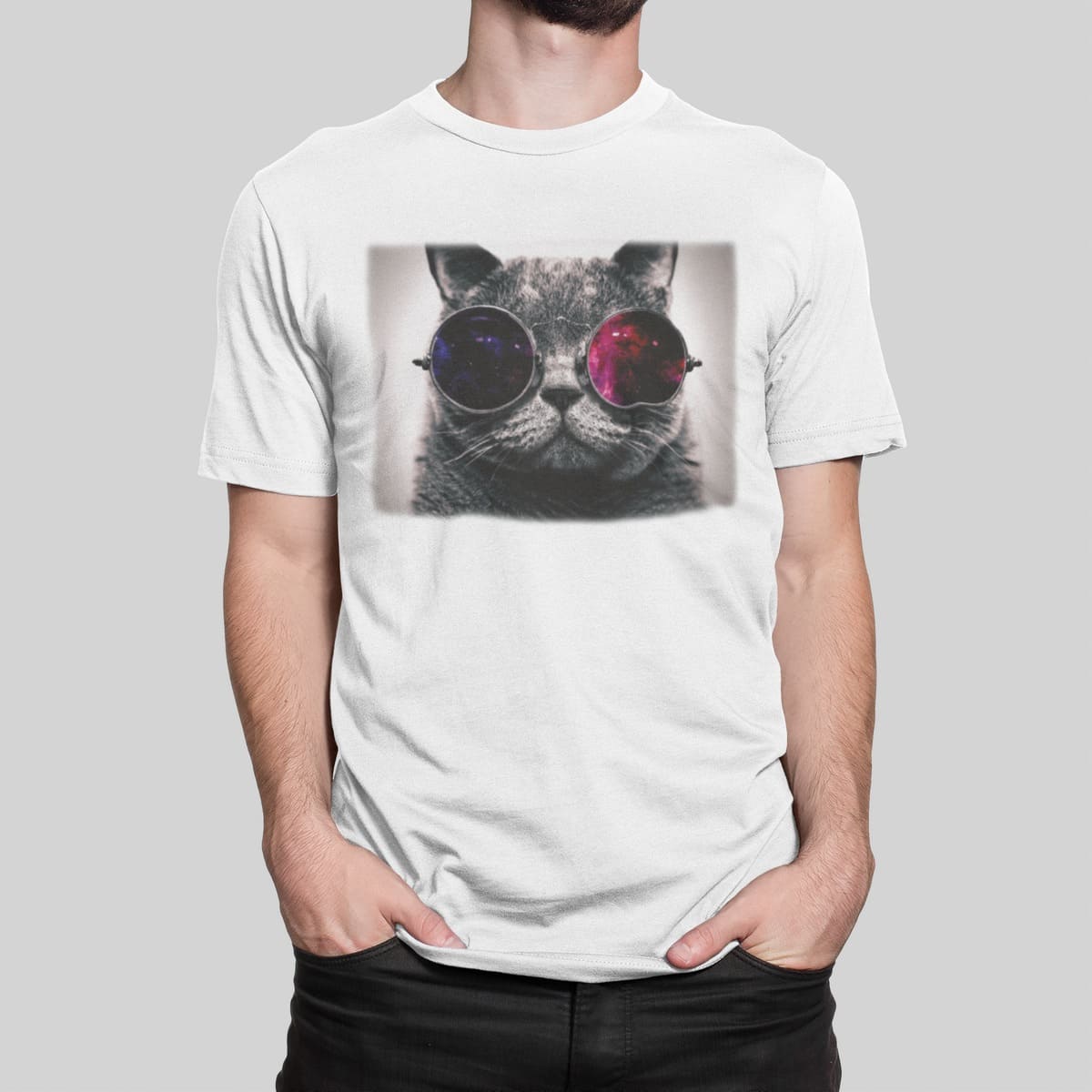 Μπλουζάκι με στάμπα, Cool cat (10073) - White(102)