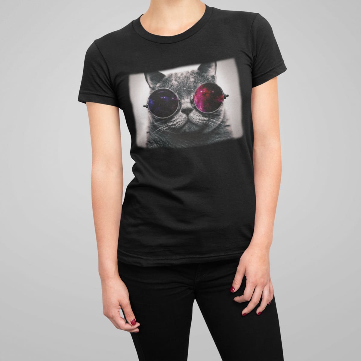 Μπλουζάκι με στάμπα, Cool cat (10073) - Black (309)