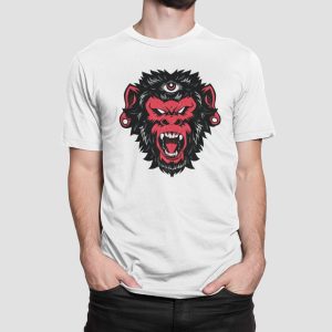 Μπλουζάκι με στάμπα "Scary Monkey (10118) - White (102)