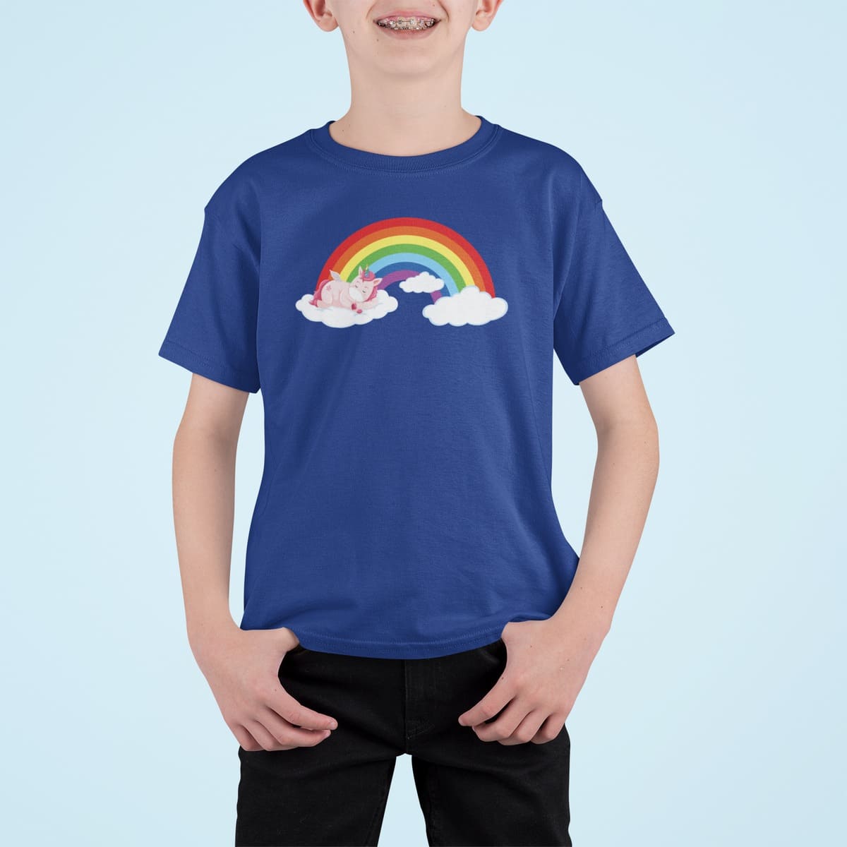 Μπλουζάκι με στάμπα, Unicorn Rainbow (10211) - Royal Blue (241)