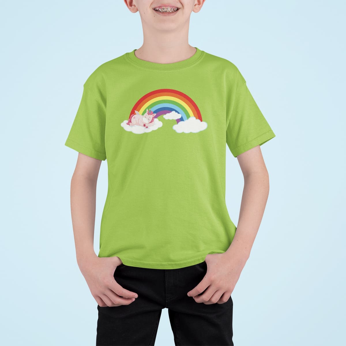 Μπλουζάκι με στάμπα, Unicorn Rainbow (10211) - Apple Green (280)