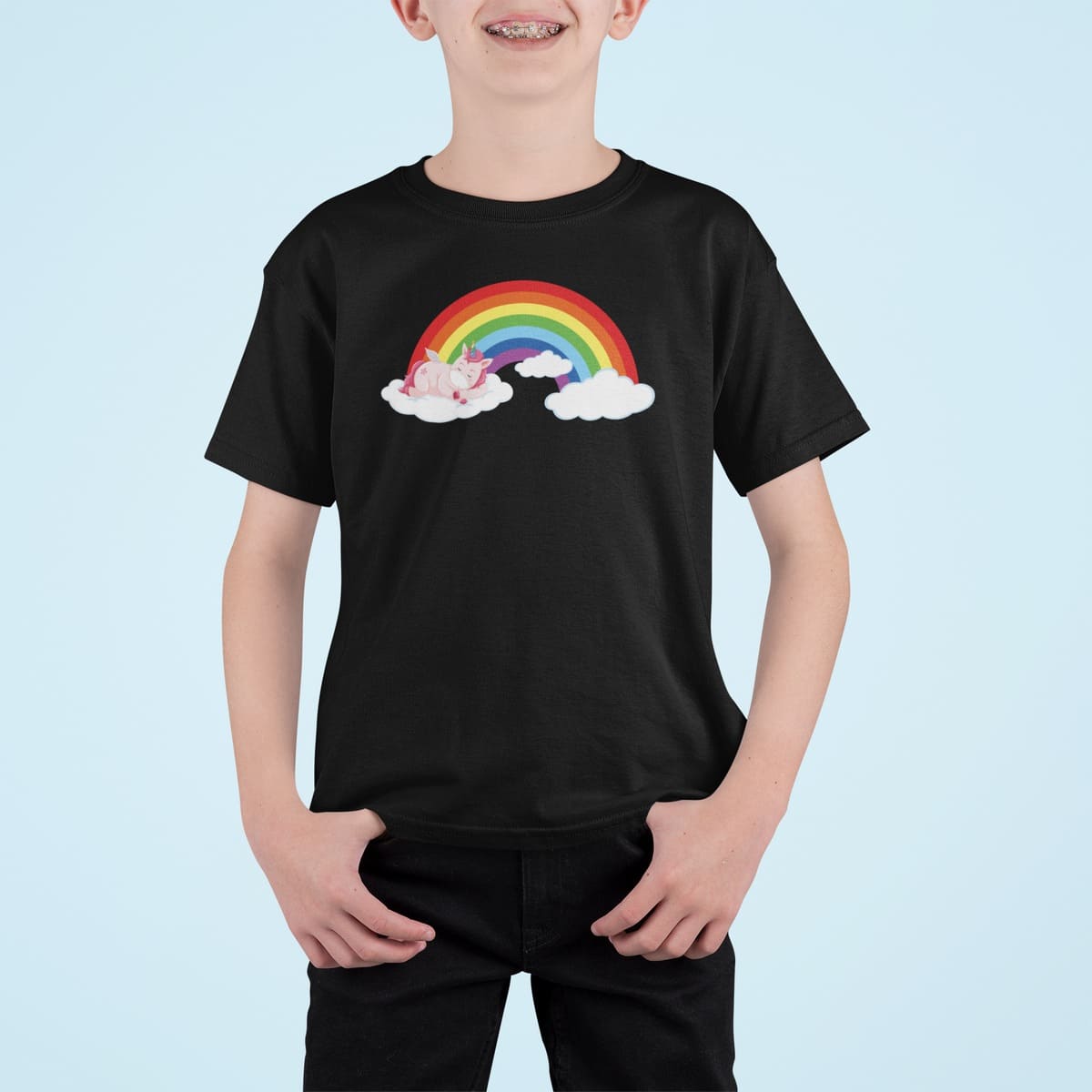 Μπλουζάκι με στάμπα, Unicorn Rainbow (10211) - Black (309)