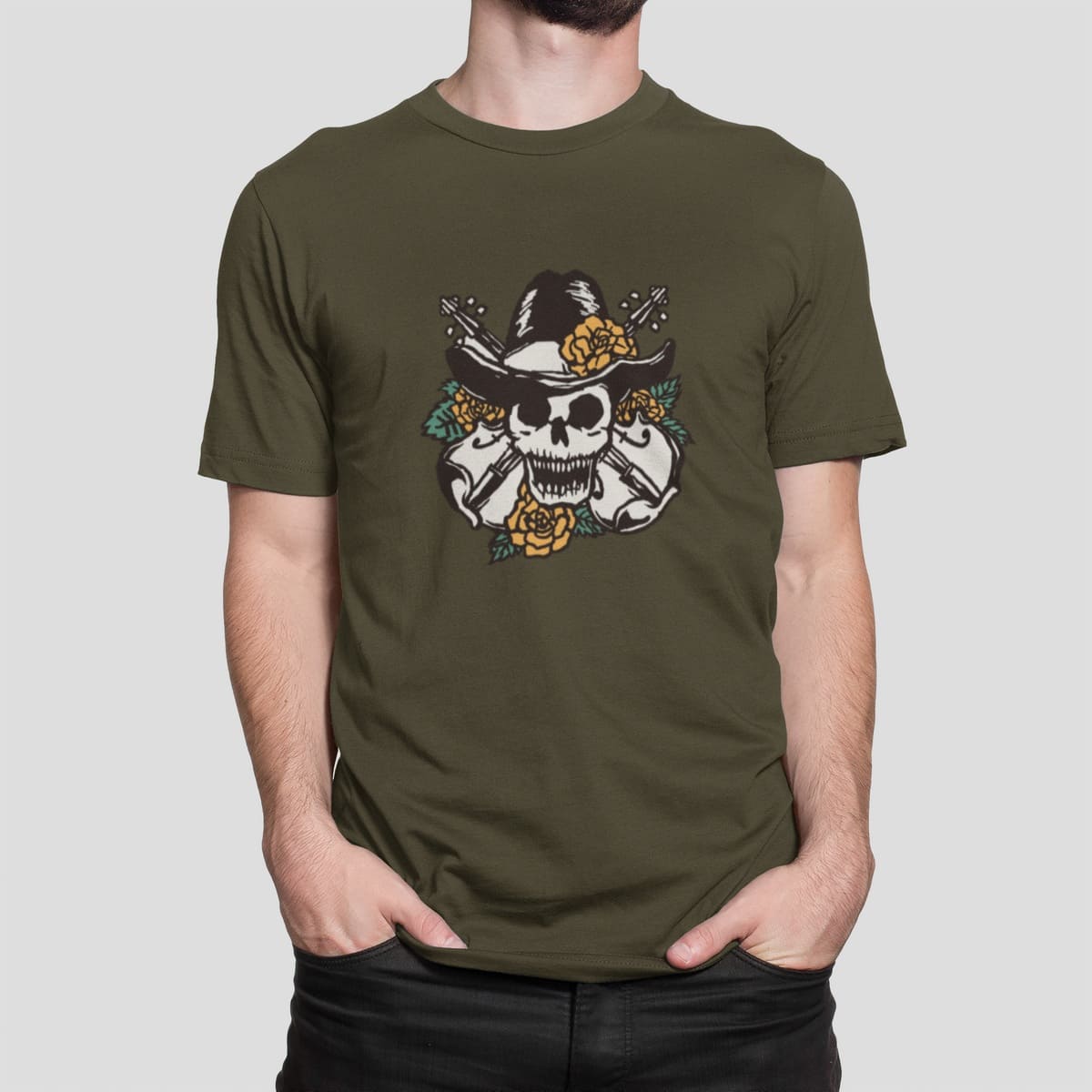 Στάμπα για μπλούζα Skull Cowboy (10263) - Army (269)