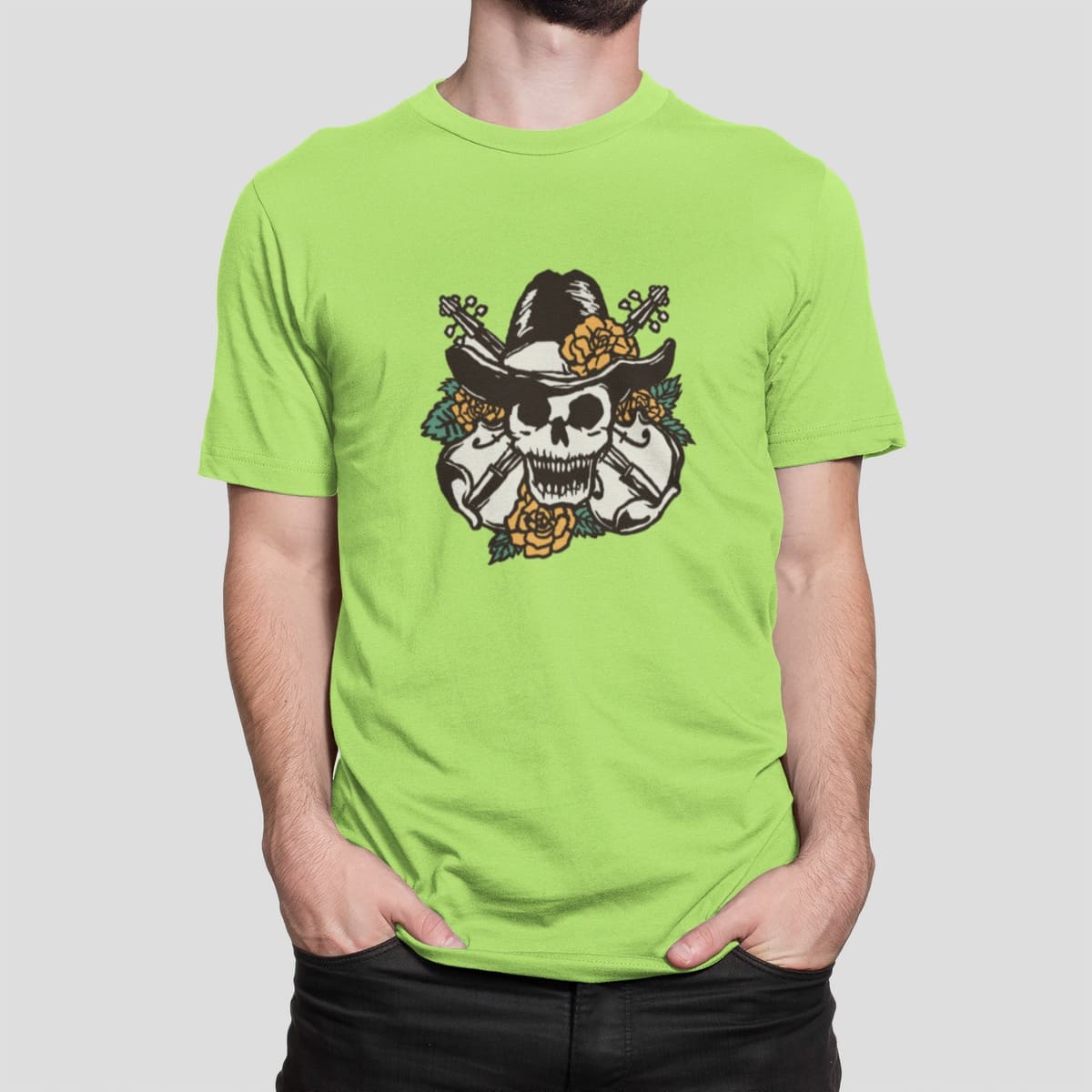 Στάμπα για μπλούζα Skull Cowboy (10263) - Apple Green (280)