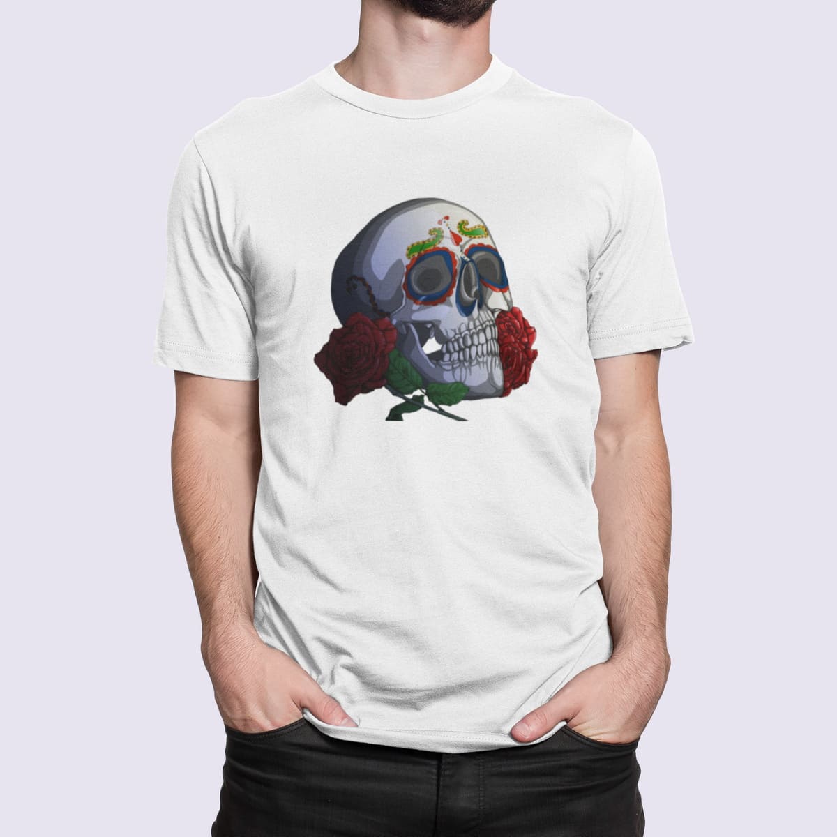 Στάμπα για μπλούζα, rose skull (10340) - White (102)