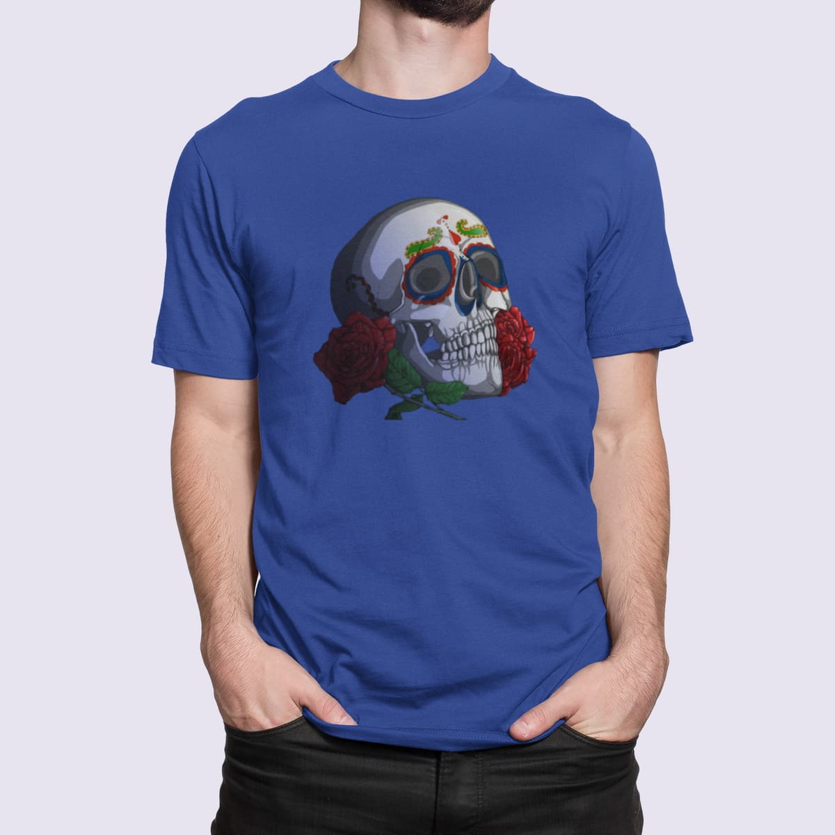 Στάμπα για μπλούζα, rose skull (10340) - Royal Blue (241)