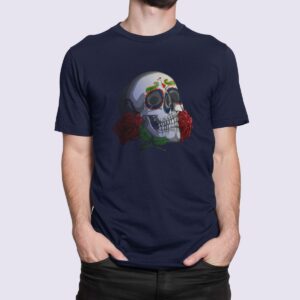 Στάμπα για μπλούζα, rose skull (10340) - French Navy (319)