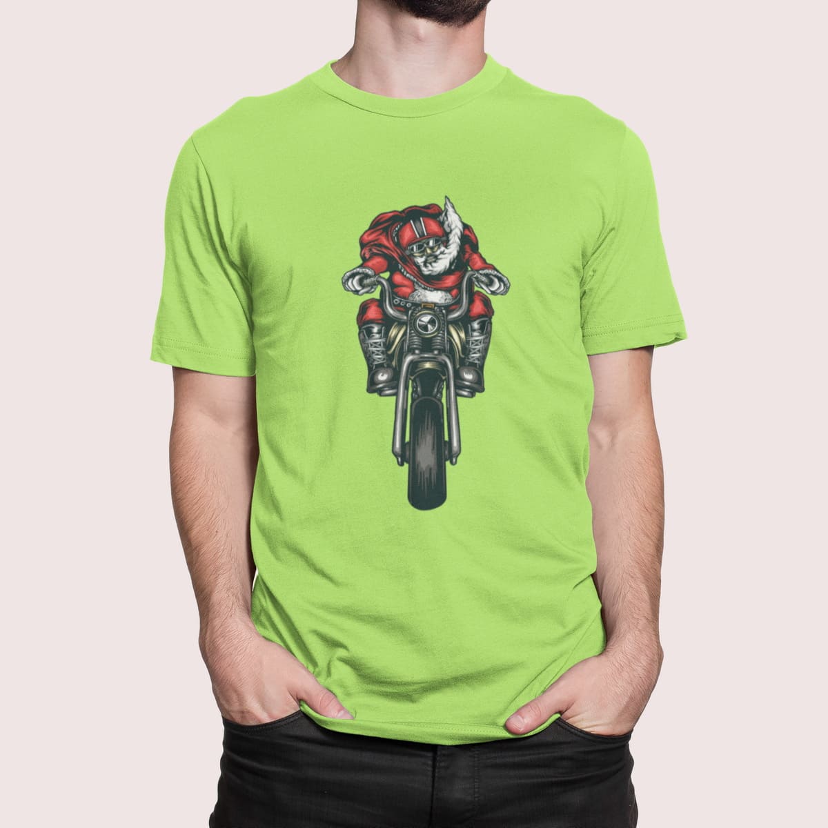 Στάμπα για μπλούζα, motorcycle santa (10351) - Apple Green (280)