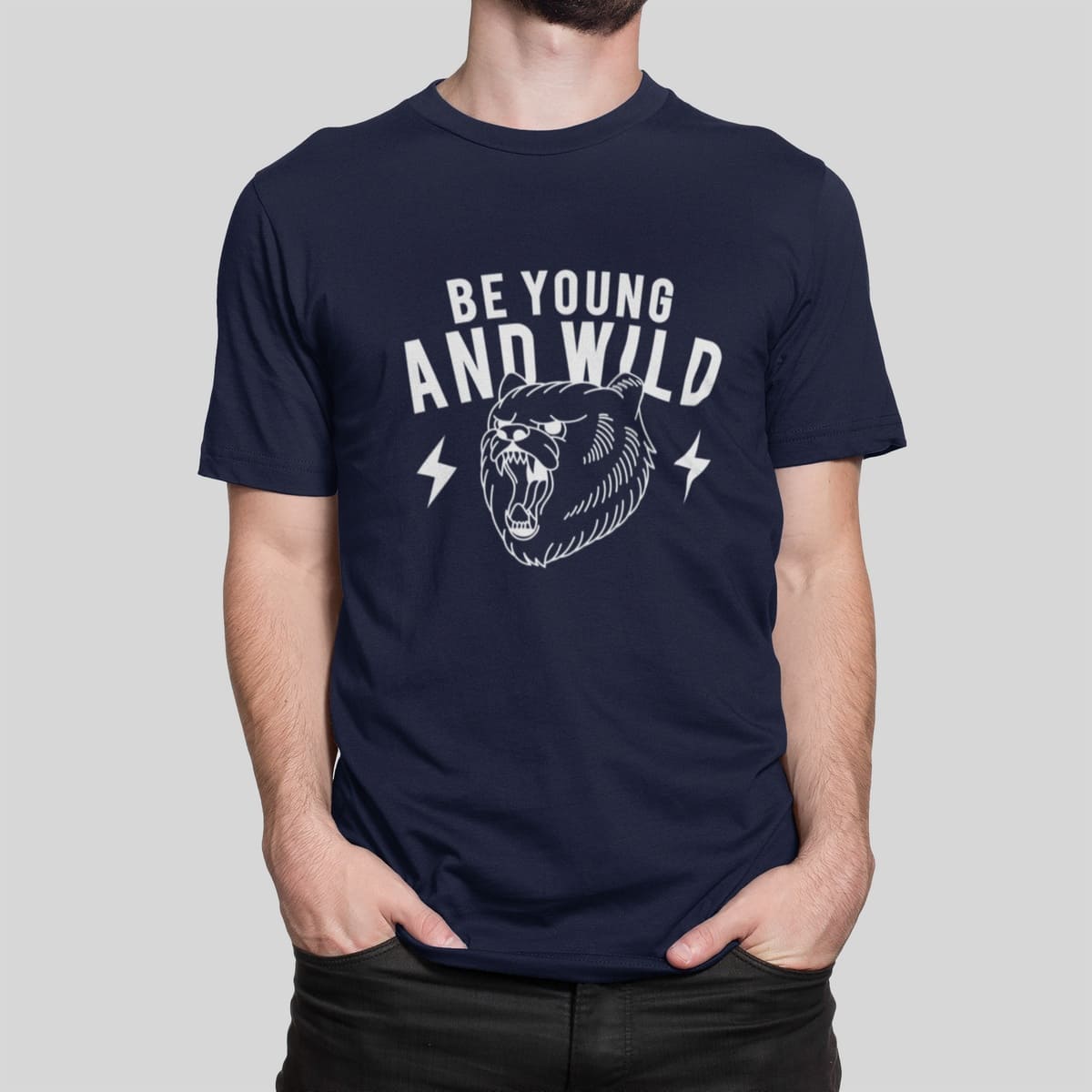 Στάμπα για μπλούζα, Be young and wild (10389) - French Navy (319)