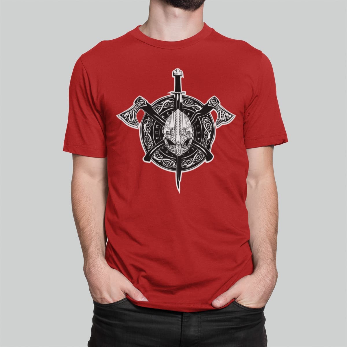 Μπλούζα με στάμπα , Viking Crest (10031) - Red (145)