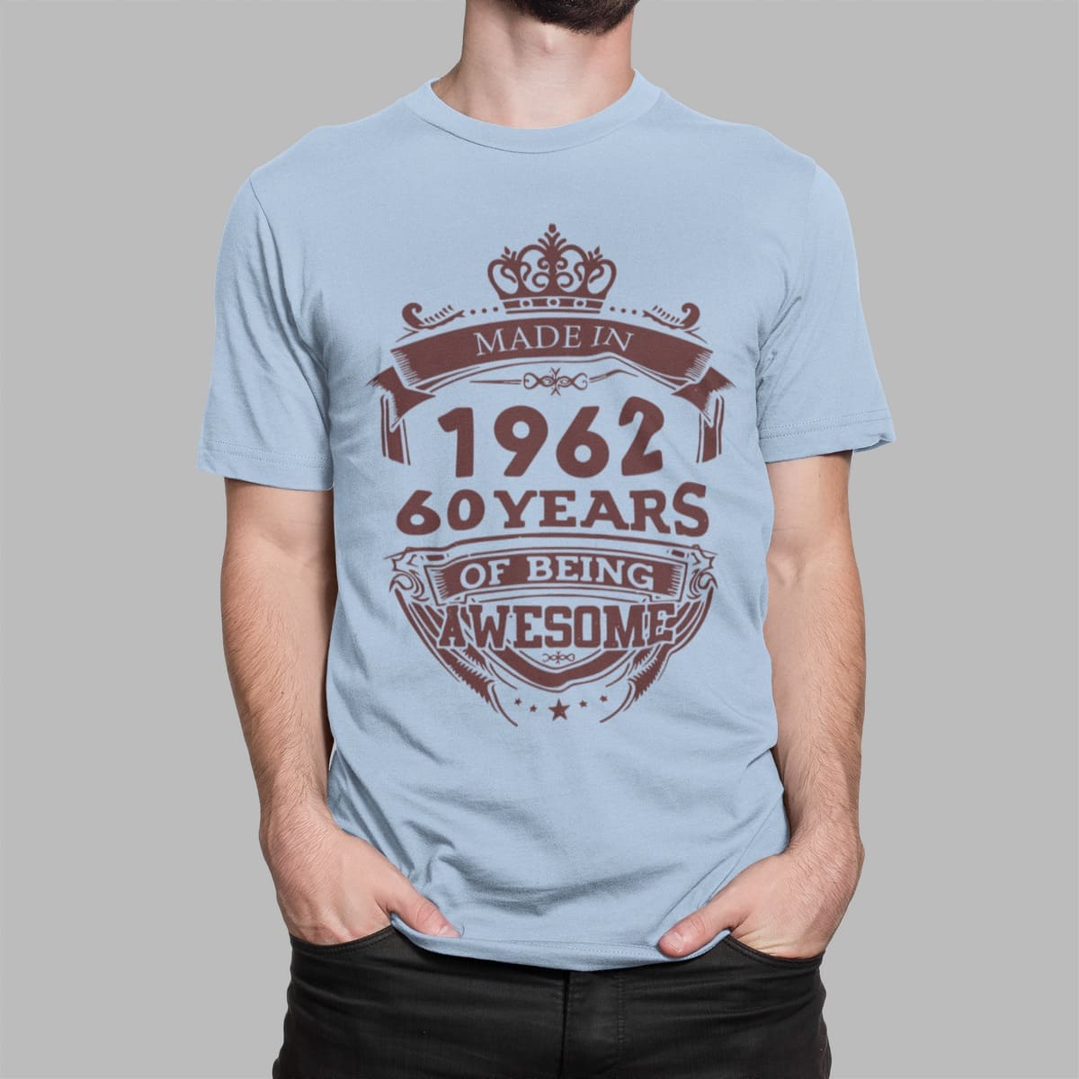 T shirt με εκτύπωση , Made in 1962 (10379) - Sky Blue (220)