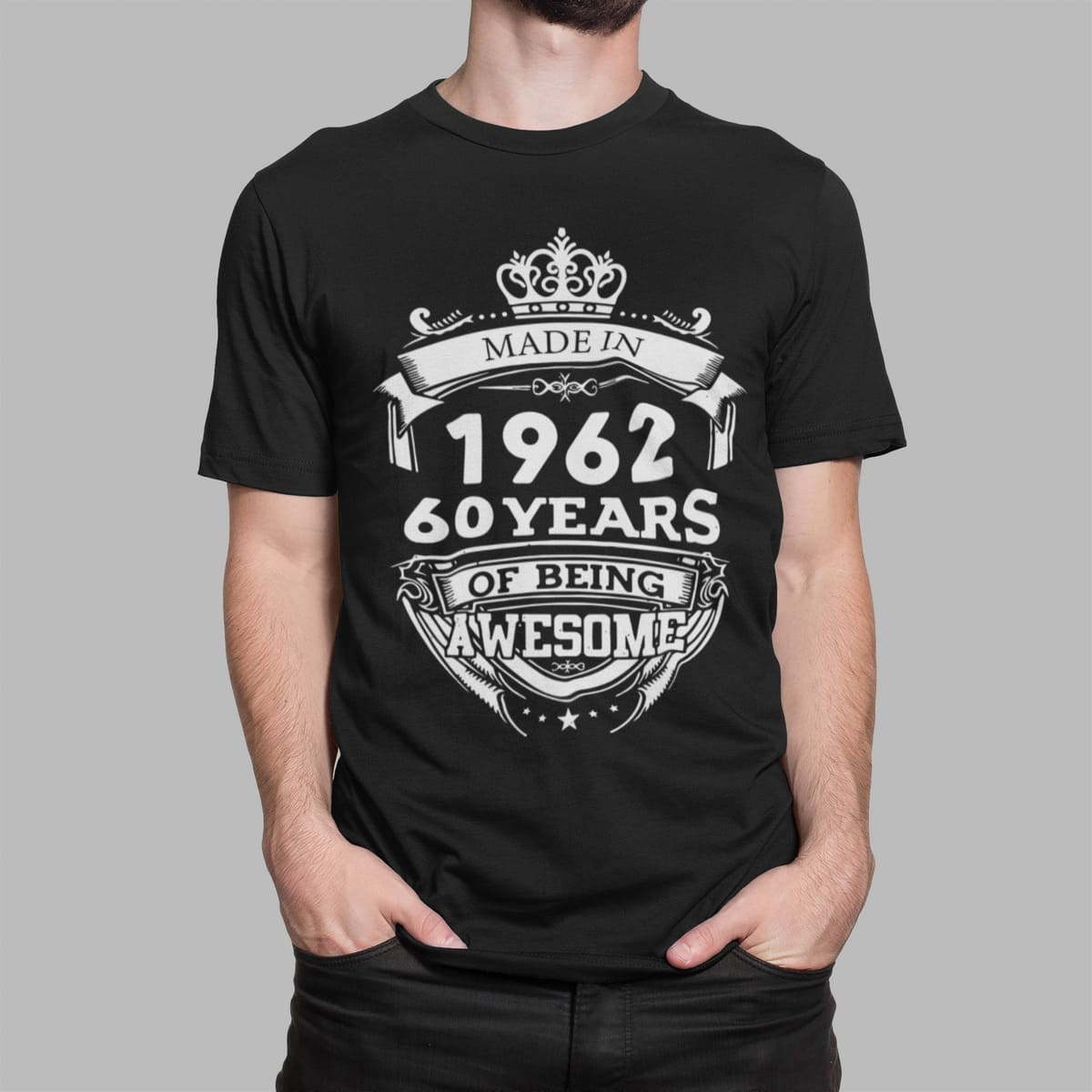 T shirt με εκτύπωση , Made in 1962 (10379) - Black (309)