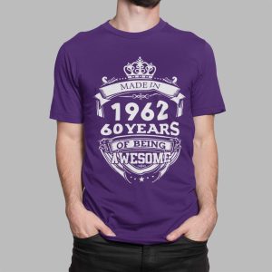 T shirt με εκτύπωση , Made in 1962 (10379) - Dark Purple (712)