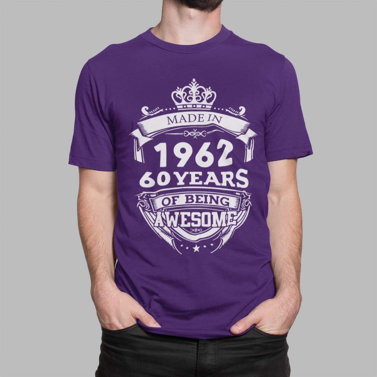 T shirt με εκτύπωση , Made in 1962 (10379) - Dark Purple (712)